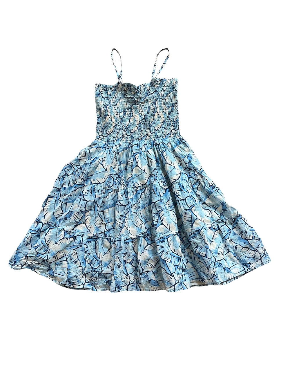 Janie and Jack Blue Leaf-Print Sundress with Smocked Bodice